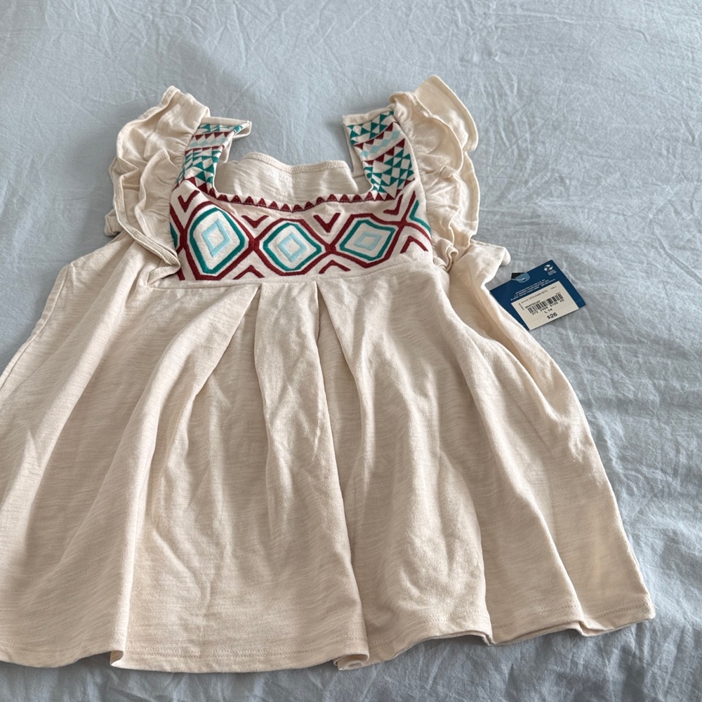 Arizona Jean Company Cream Blouse with Red and Blue Accents